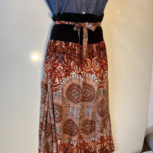 Palazzo Pants SZ L NWT Rust Print wide leg Boho Chic Festival Western Resort 80s - Picture 3 of 12